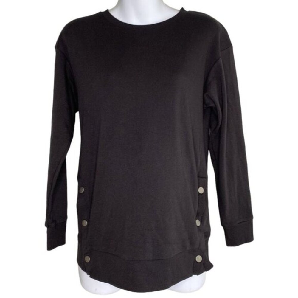 Isabel Maternity Sweatshirt Top Women's XS Black Expandable Snap-Hem Long Sleeve